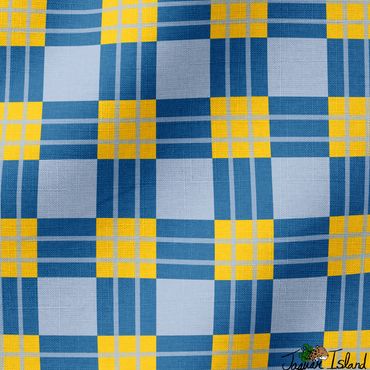 A brightly colored tartan plaid in dark blue, light blue & yellow that matches the Leotah Collection