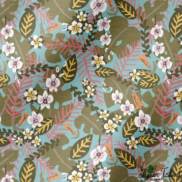 Tropical plumeria and orchid flowers with monstera and palm leaves tossed together in a fun pattern.
