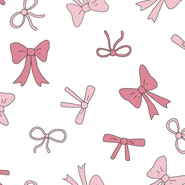 Thin and thick ribbon bows in multiple styles in light and dark pink on a white background.