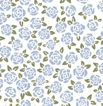 Vintage light blue rosebuds with green loosely tossed on a white background.