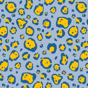 Blue and yellow leopard print pattern on a light blue background. This abstract fabric designs is part of the textile collections from Jaguar Island Designs.