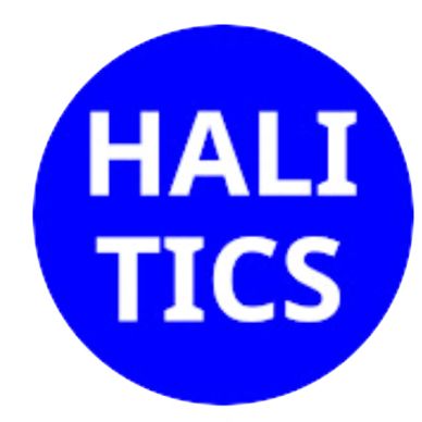Blue circle with the word HALITICS in white.