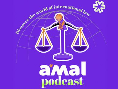 Logo for Amal podcast on international law.