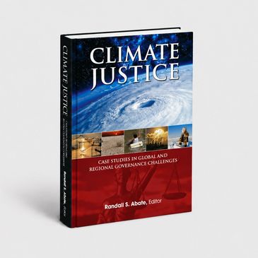 Book titled Climate Justice with a hurricane image.