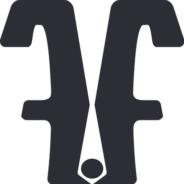 Black abstract symmetrical shape resembling an inkblot.
