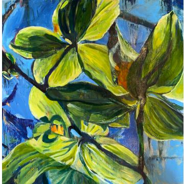 Oil painting of orchid leaves