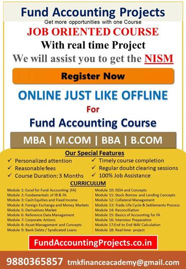 Best fund accounting course with NAV Calculation project for MBA, M.Com, B.Com graduates. Internship