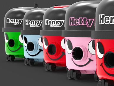Numatic vacuums all lined up. Henry, hetty, commercial grade strong suction vacuums used professiona