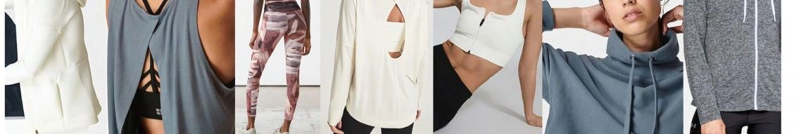 A collage showcasing various stylish activewear pieces for women.