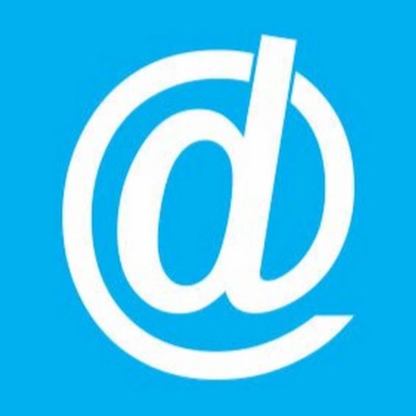 White at symbol on a blue background.
