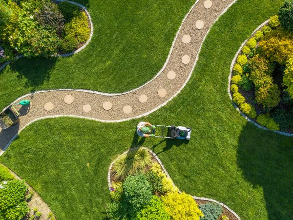 Big Garden Grass Field Mowing by Caucasian Gardener