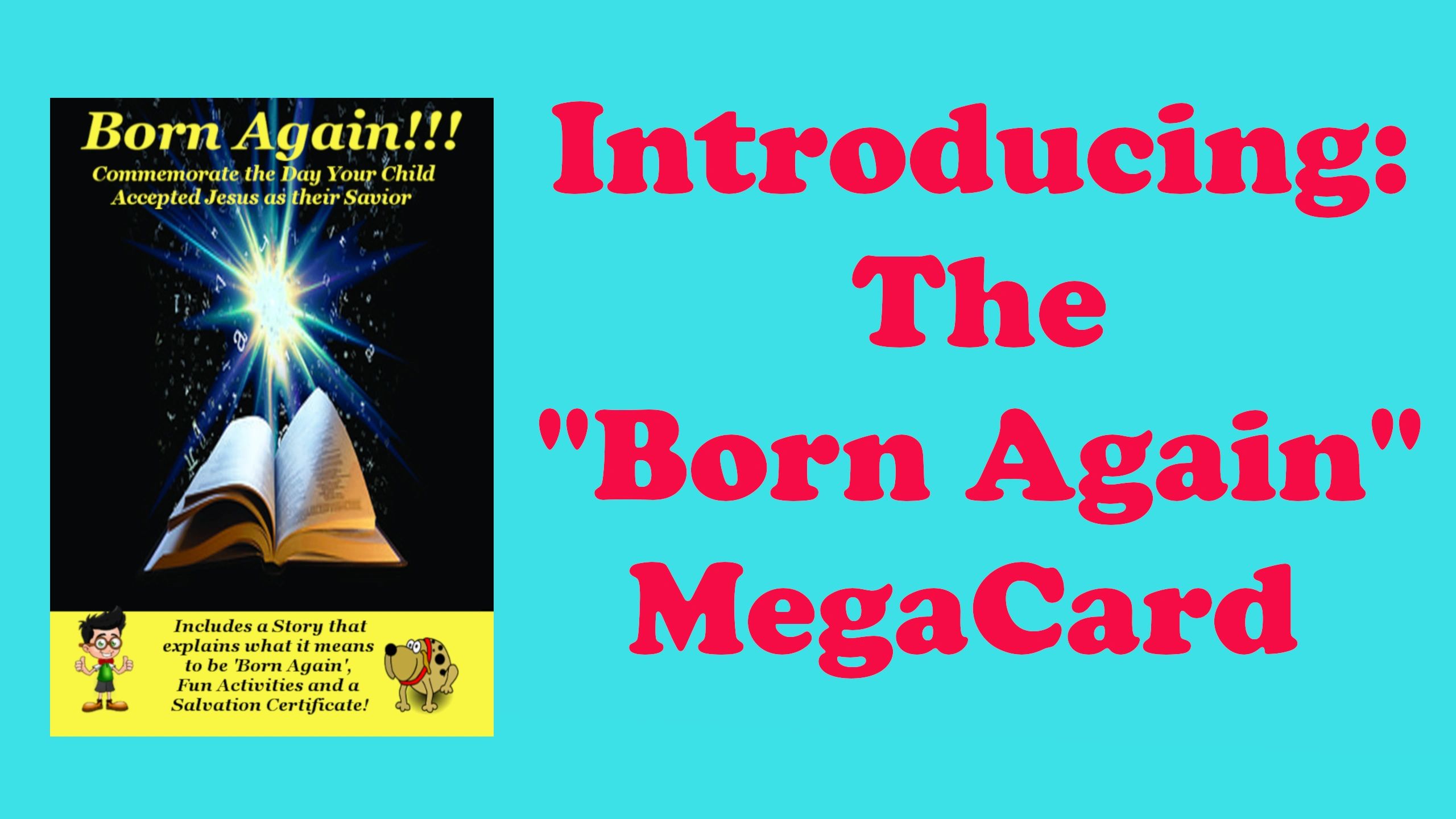 This image displays the Born Again MegaCard which includes a Children's Bible Story about Nicodemus.
