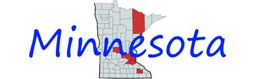 Map of Minnesota highlighting specific counties with blue text.
