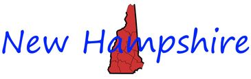 Illustration of New Hampshire state with its name in blue text.