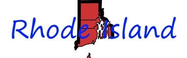 Rhode Island state map with stylized blue text.