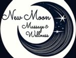 Logo of New Moon Massage & Wellness with crescent moon and stars.