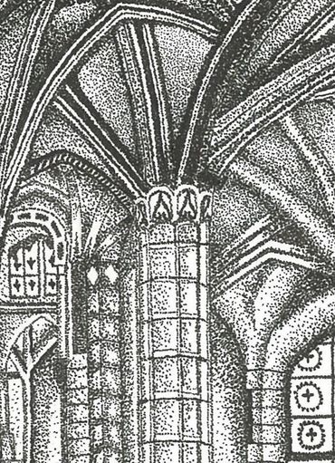 Gaia Artworks artist Church stippling drawing available as Original Artwork & Art Prints