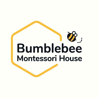 Logo for Bumblebee Montessori House with a bee and hexagon design.