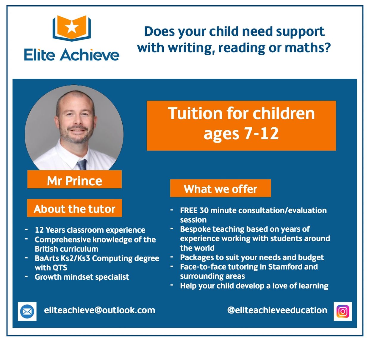 Tuition support for children aged 7-12 by experienced tutor Mr Prince.