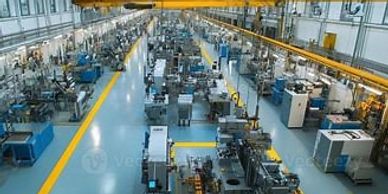 Industrial manufacturing plant interior with machinery.