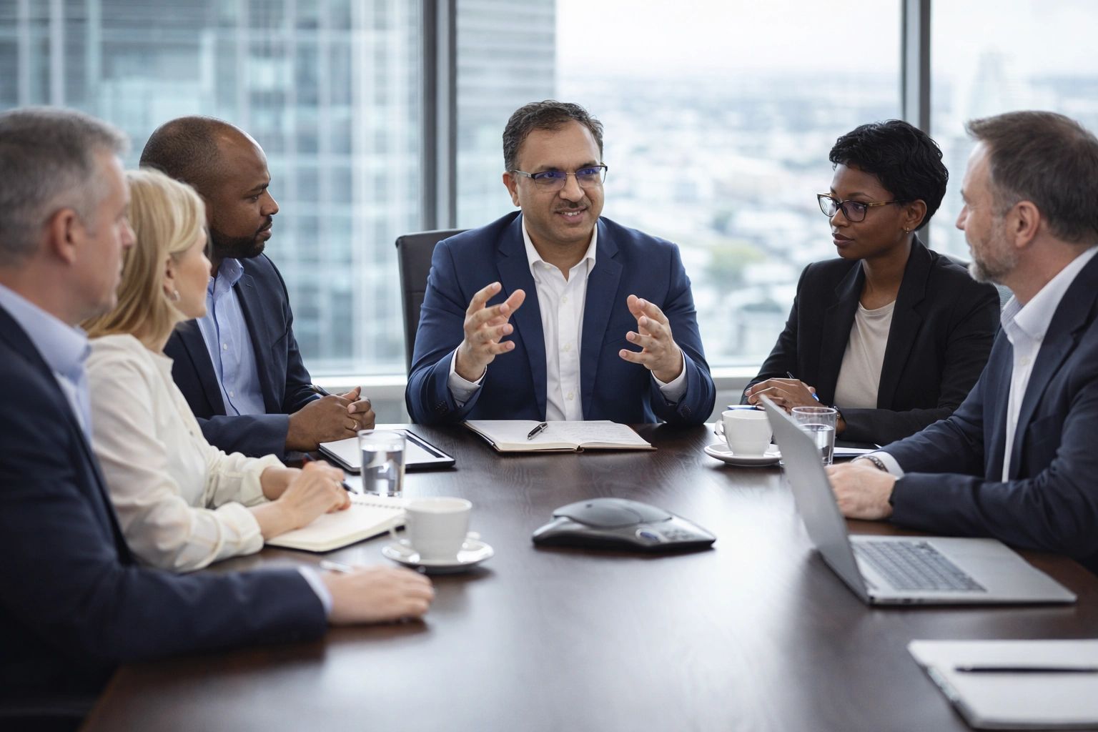 Business team having a discussion in a meeting room.