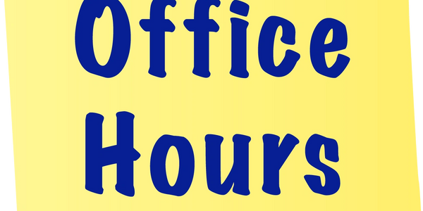 yellow sticky note that reads office hours 