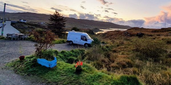 Mountain landscape with a van