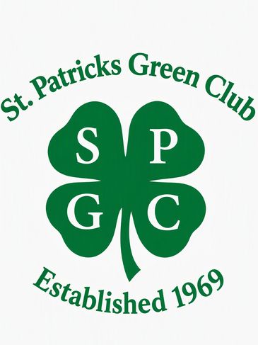 Logo of St. Patricks Green Club with a four-leaf clover.