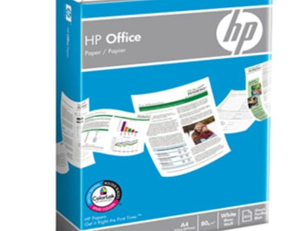 Box of HP Office Paper for printing documents and reports.