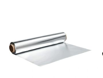 Rolls of plastic wrap, aluminum foil, and heavy-duty aluminum foil on white background.