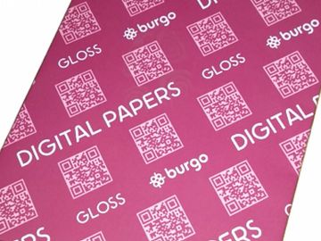 Glossy digital paper sheet from Burgo with QR codes.