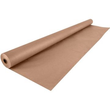 A roll of brown kraft paper partially unrolled on a white background.