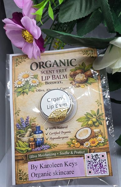 Organic scent-free lip balm with natural ingredients.