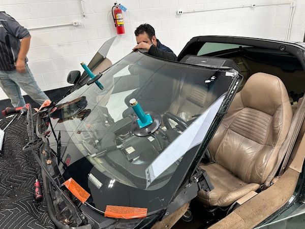 Broken windshield replaced  on a car