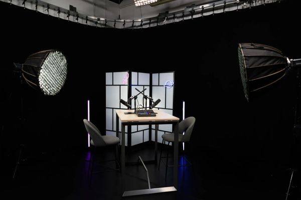 Image of the podcast setup