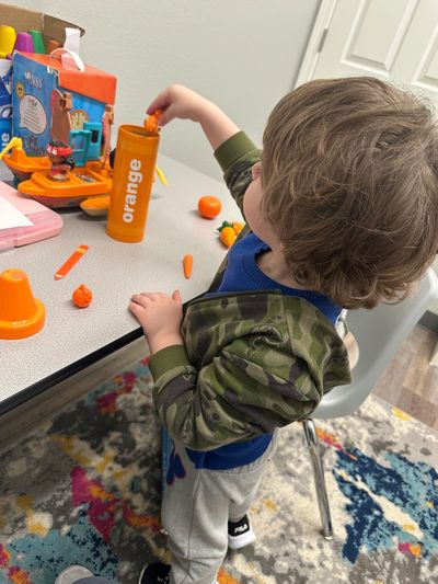 Child working on sorting colors during occupational therapy session