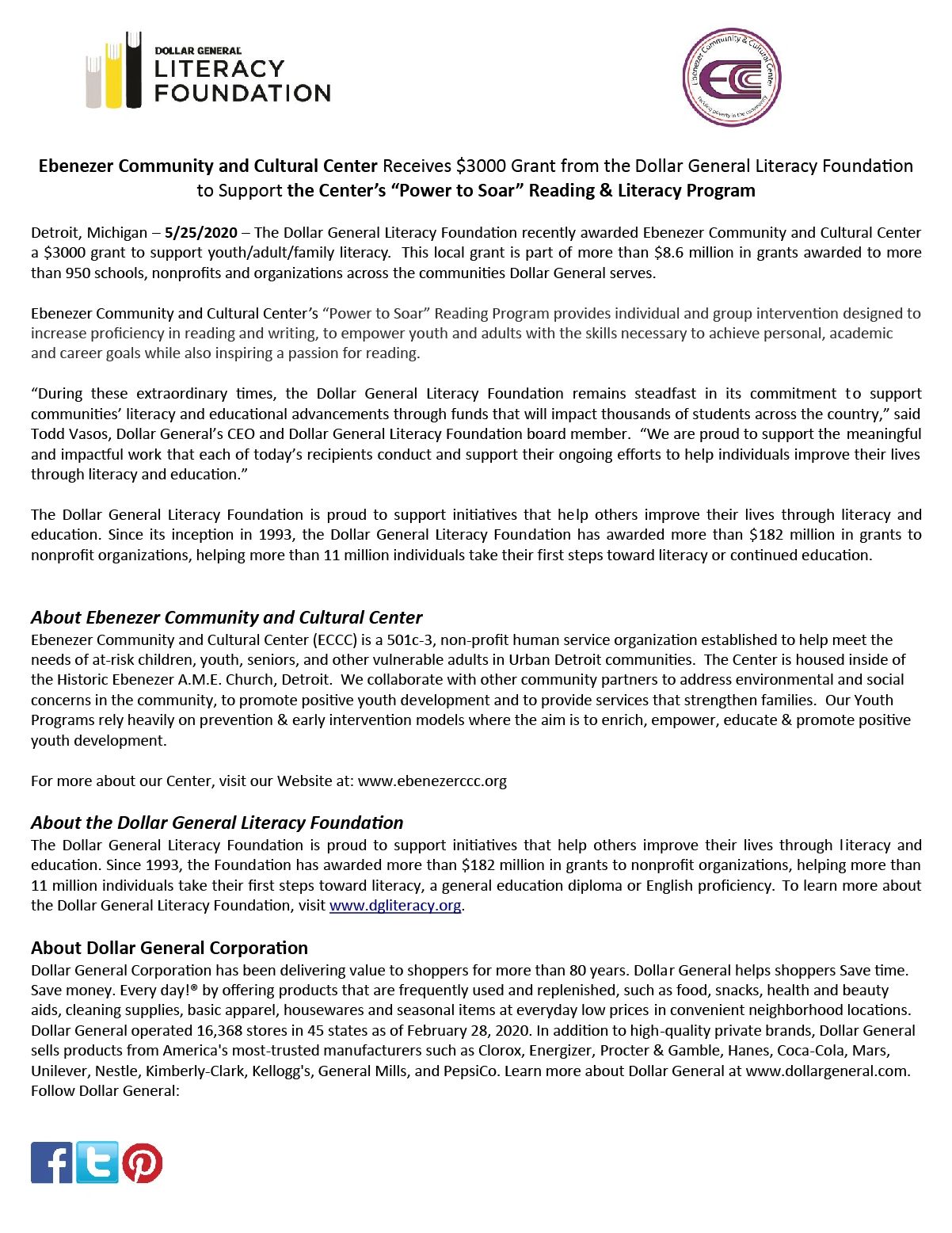 literacy foundation poster about receiving grant