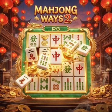 Colorful Mahjong game board with gold coins and red lanterns in the background.