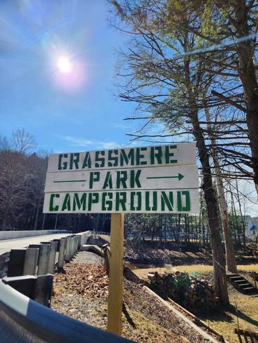 Grassmere Park Campground sign at the entrance.