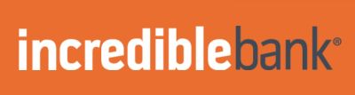 Logo of Incredible Bank with an orange background.