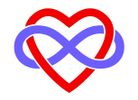 Red and white heart (♥) combined with the blue infinity sign (∞) as a symbol for polyamory and ENM