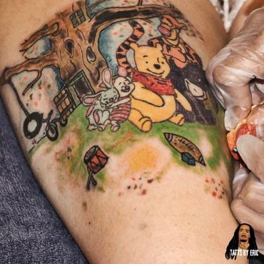Winnie The Pooh and Friends Tattoo done by Eric Delshun at Indigo Tattoo Shop in Memphis Tn