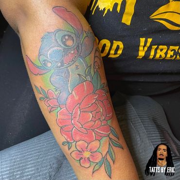 Stitch color Tattoo done by Eric Delshun at Indigo Tattoo Shop in Memphis Tn