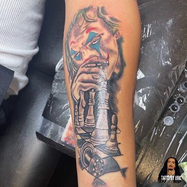 Joker color tattoo.Tatts by Eric Memphis licensed tattoo artist