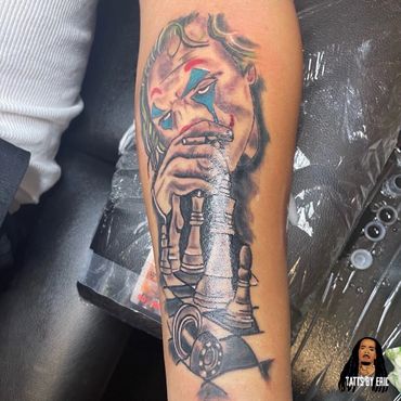 Joker color tattoo.Tatts by Eric Memphis licensed tattoo artist