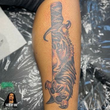 Knife Tiger Tattoo done by Eric Delshun at Indigo Tattoo Shop in Memphis Tn