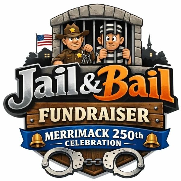 Cartoon-style Jail & Bail fundraiser logo for Merrimack's 250th celebration.