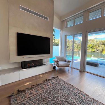 3 Sided gas fireplace install on the Sunshine Coast