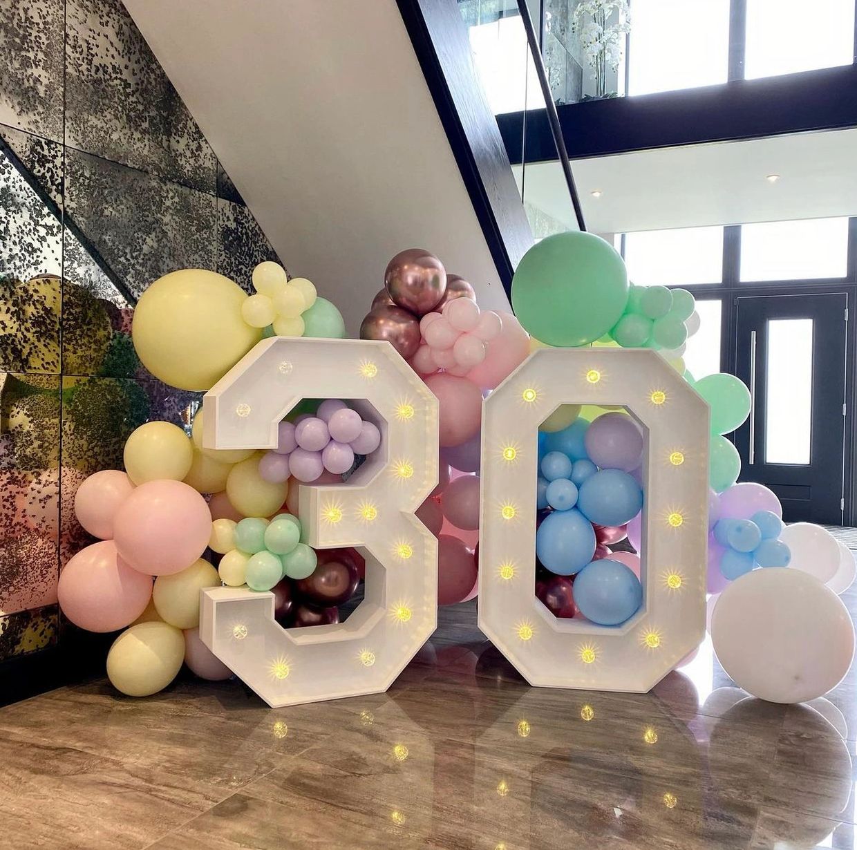 Pastel Balloon Wall on Light Up Numbers 