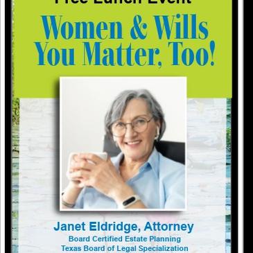 Female attorney featured in e-newsletter for estate planning speaking engagement.